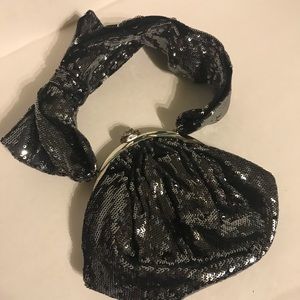 Betsey Johnson silver sequin bow clutch purse bag club cocktail Vegas vintage